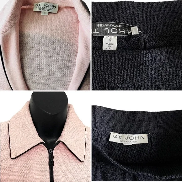 Two-Piece St. John Suit - Pale Pink and Black Jacket PLUS Black Skirt - Size 4 - Picture 2 of 16